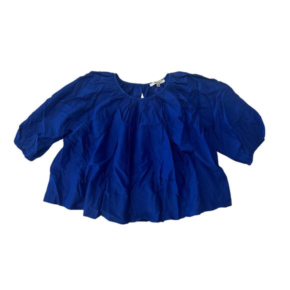 NWT Madewell Shirred Puff-Sleeve Top in Cotton-Silk Voile in Bright Sapphire XS - Picture 6 of 10